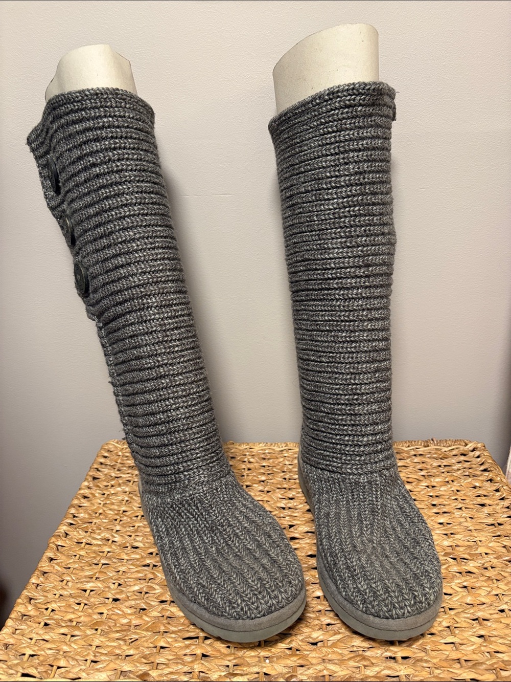 UGG Charcoal Ribbed Knee-High Button Sock Boots
